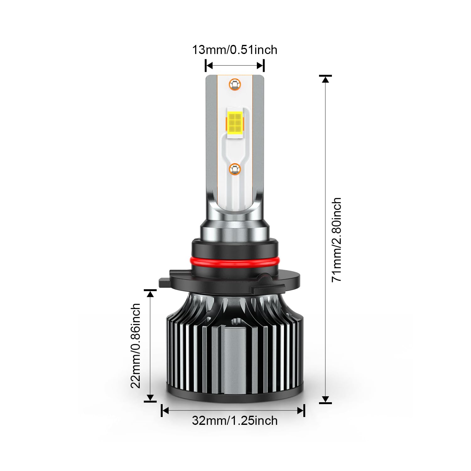 AHXLRLS bulb next to halogen for scale showing compact design and easy fitment