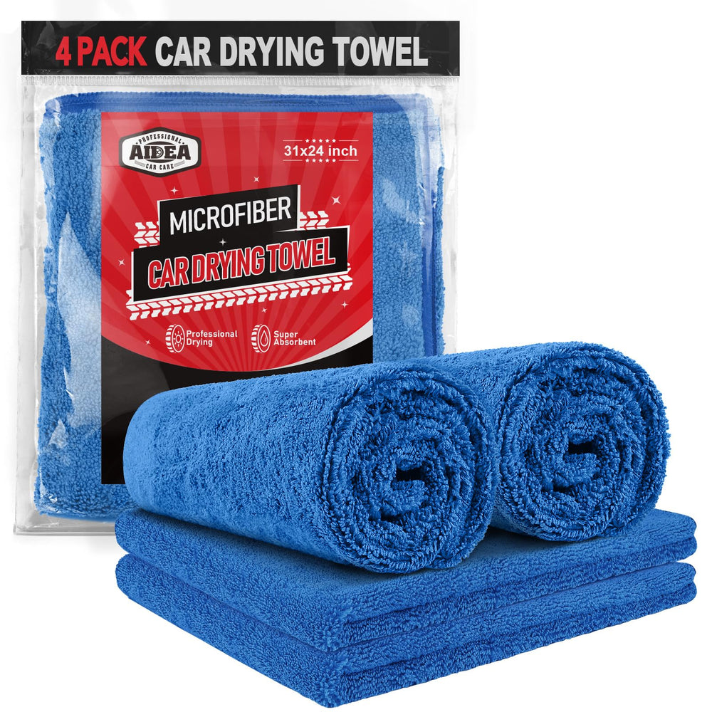 AIDEA front packaging showing four large blue towels and product benefits