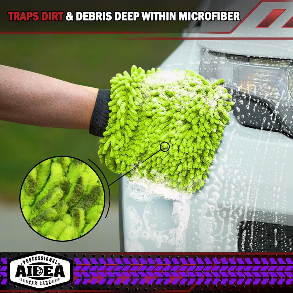 AIDEA mitt washing car exterior showing efficient soap retention