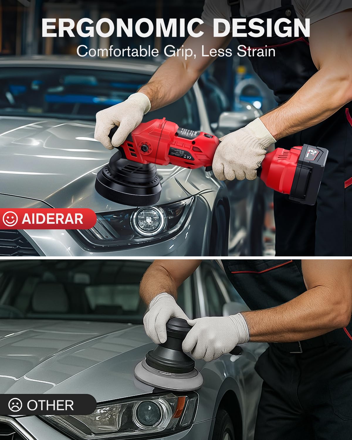 AIDERAR unit polishing a car hood to show faster coverage and finish