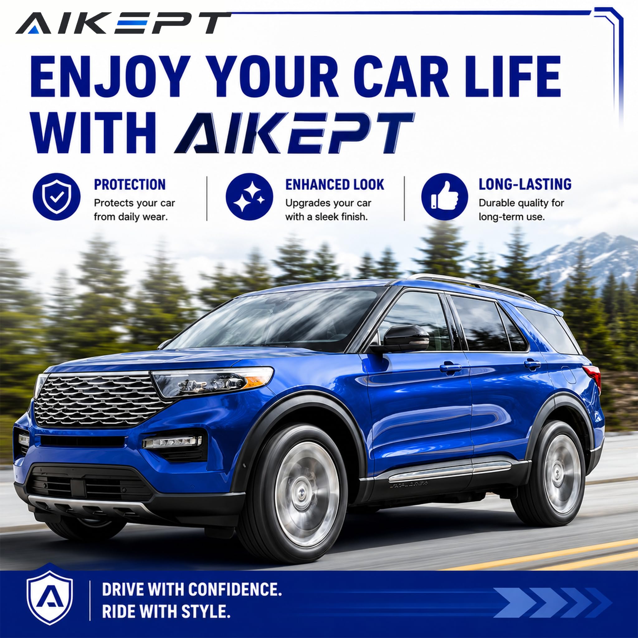 AIKEPT lifestyle image of Explorer in driveway showing refreshed exterior styling