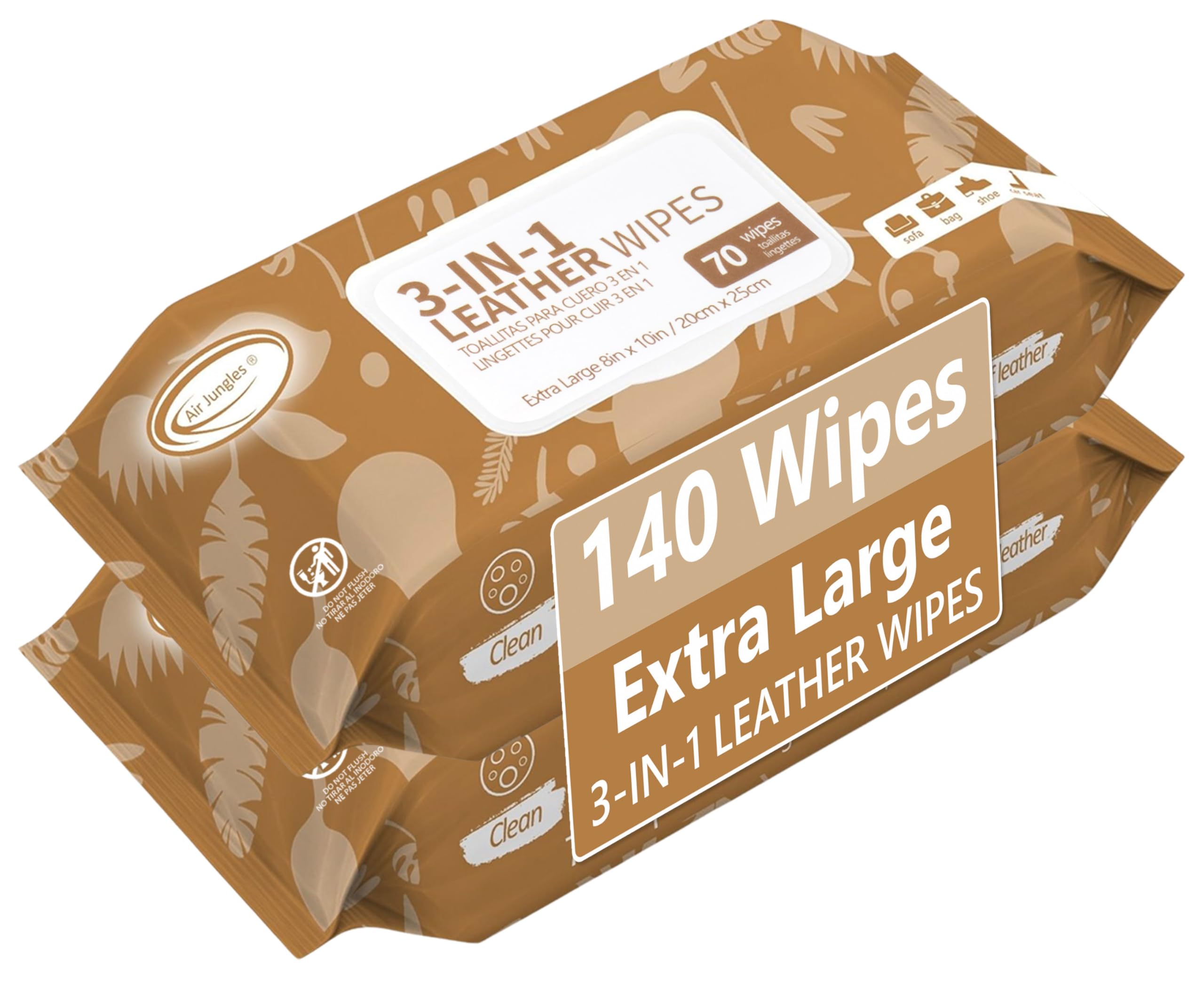 Air Jungles front packaging showing 140 wipes and size benefits