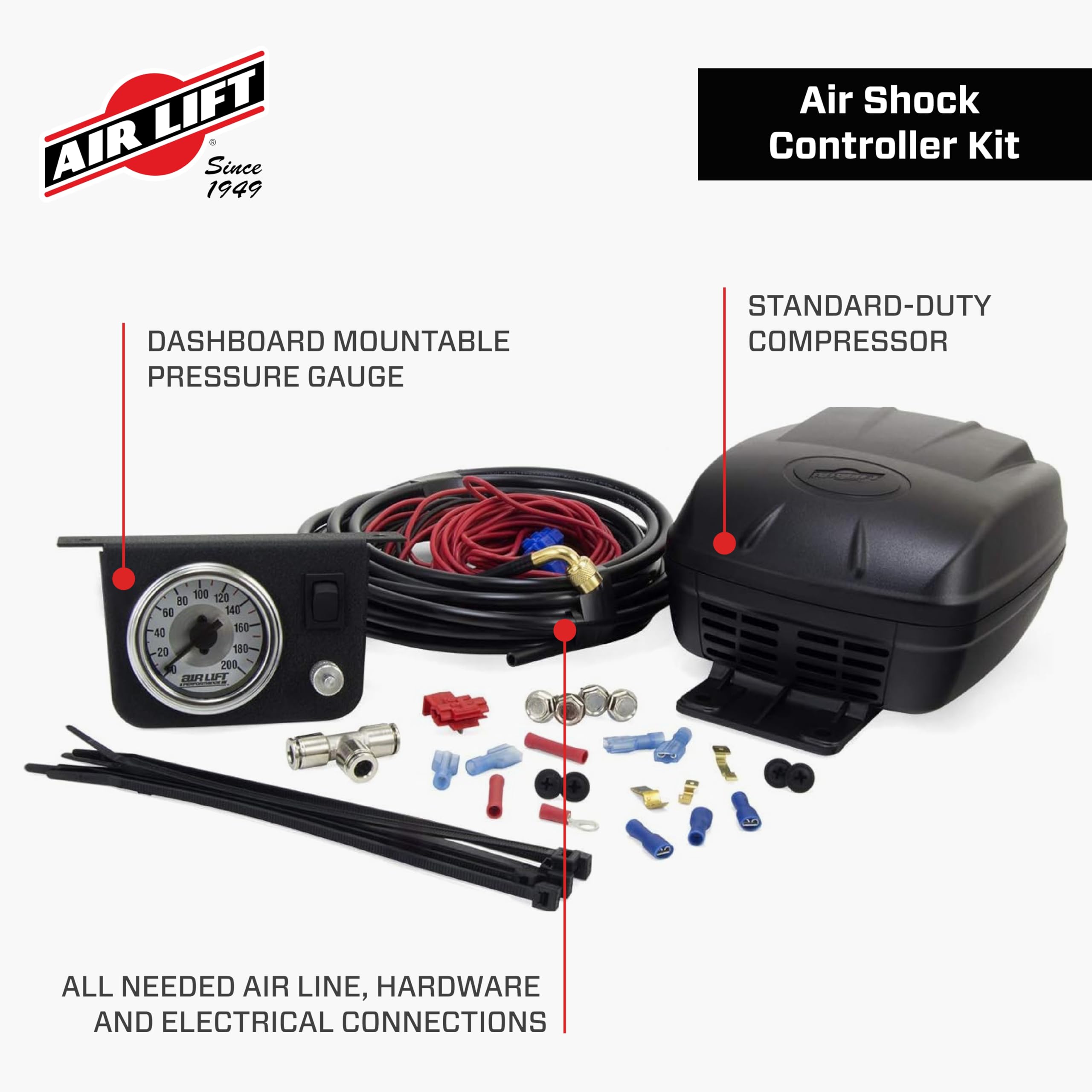 Air Lift air line and fittings laid out for quick connection benefit