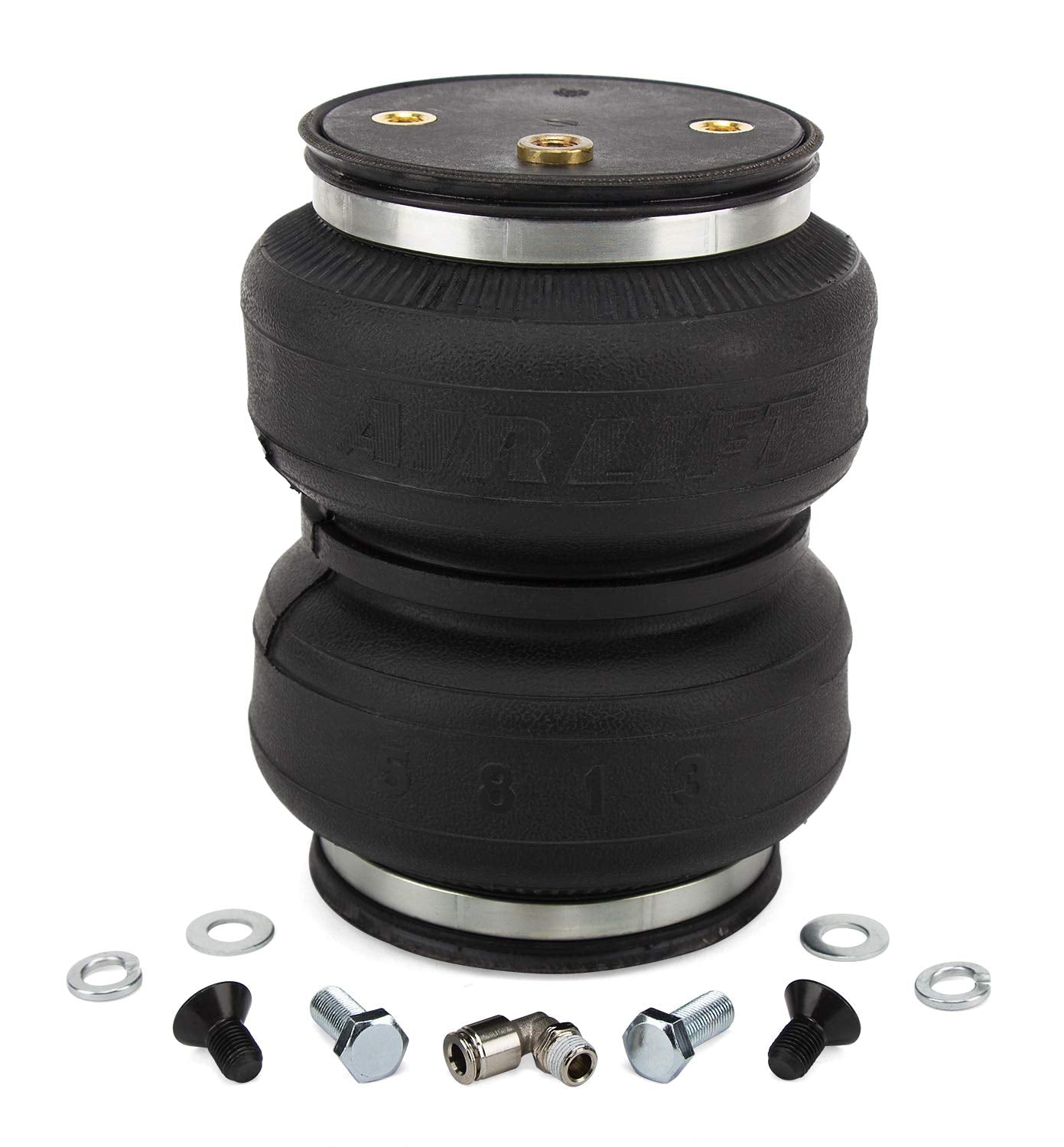Air Lift 50290 front view showing replacement air spring with hardware for quick repair