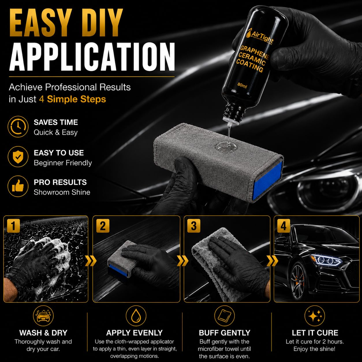 AirTighT kit contents laid out: bottle, sponge, cloths, towels and gloves for convenient use