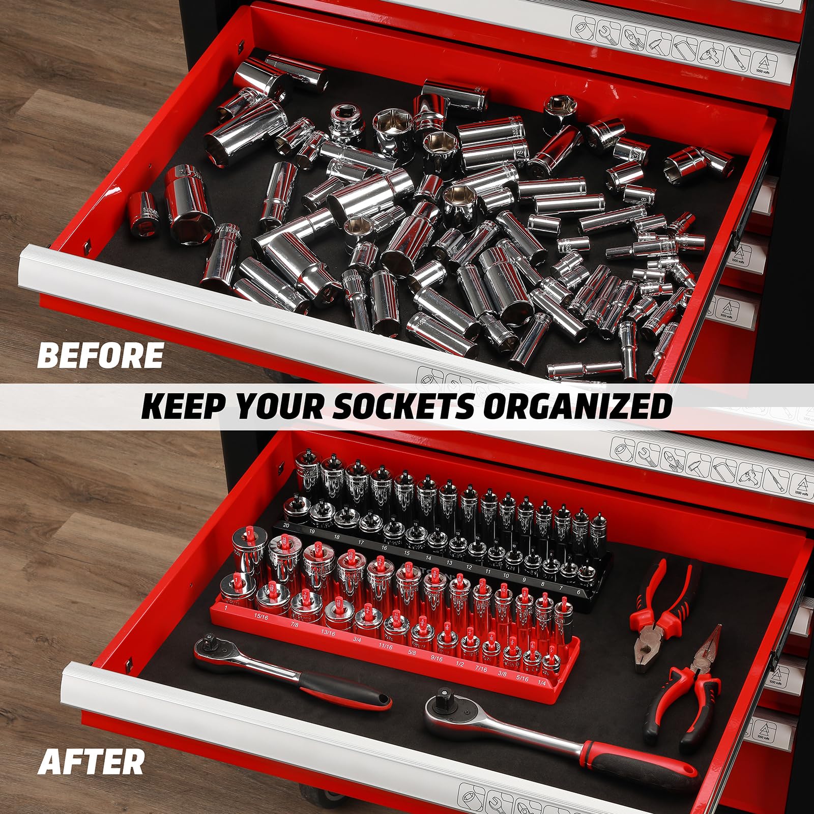 AIRTOON trays inside toolbox drawer showing neat layout and quick retrieval benefit