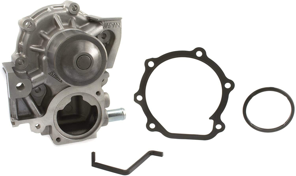 AISIN water pump close-up highlighting diecast housing and seal for lasting durability