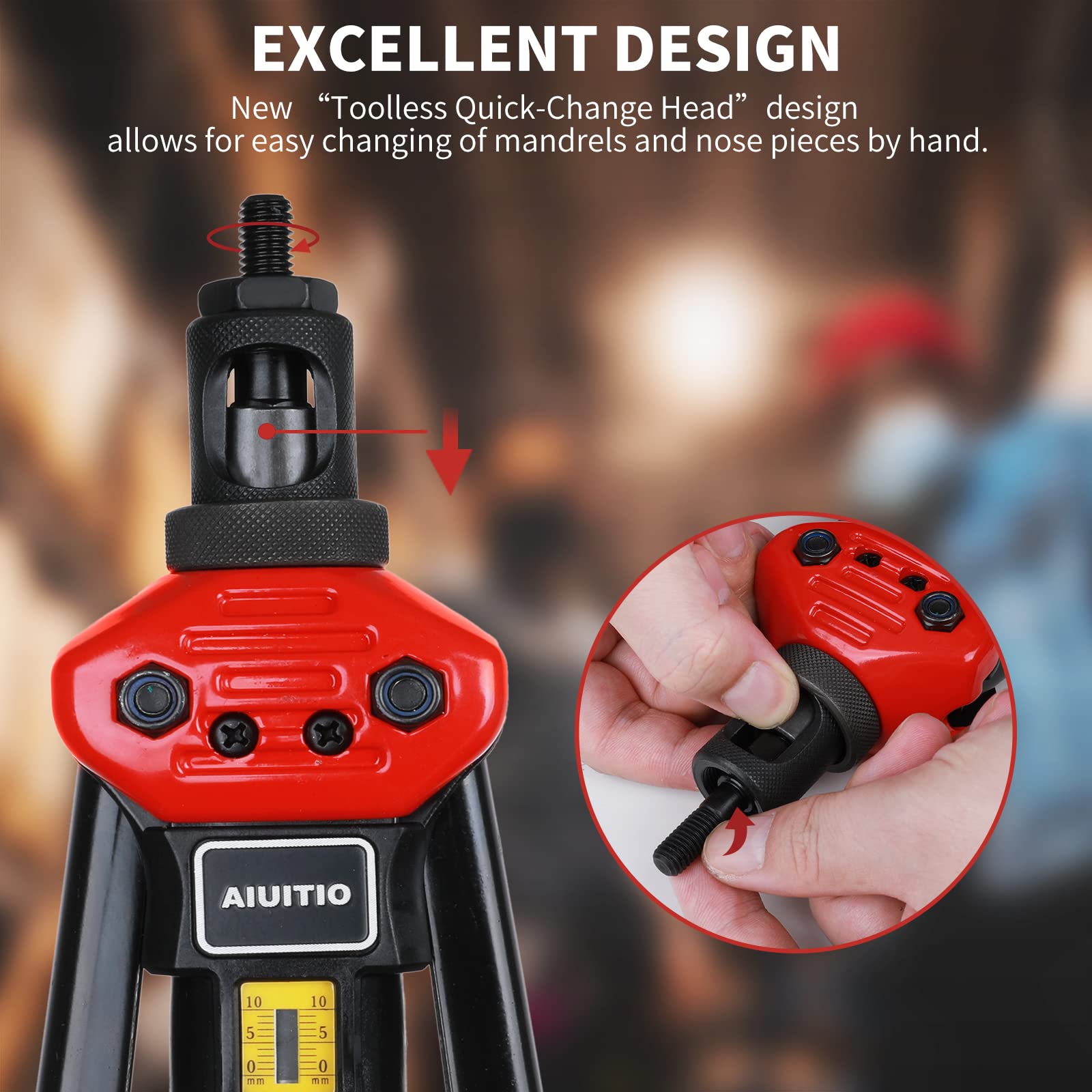 AIUITIO detail of interchangeable mandrels and nose pieces, precision fit