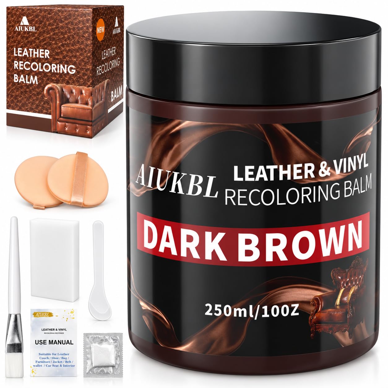 AIUKBL dark brown jar front packaging showing product and color restoration benefit
