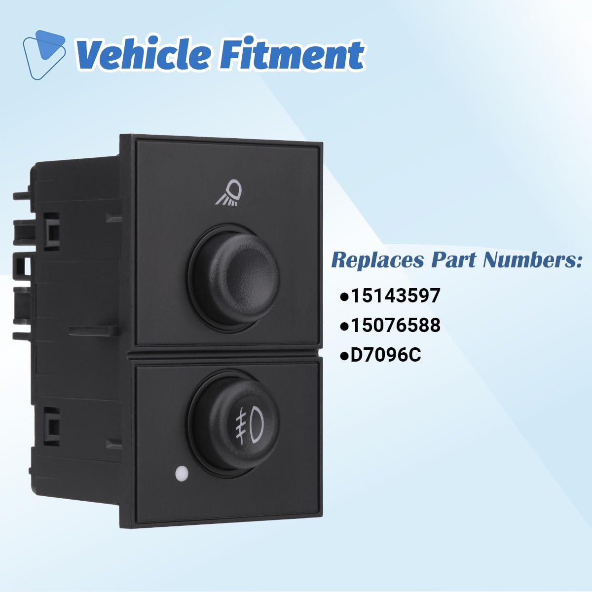 AiYiGu fog lamp switch backlight closeup displaying slightly bluish illumination