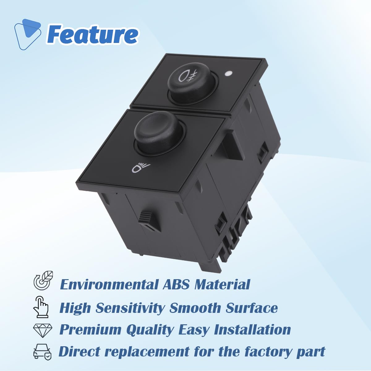 AiYiGu fog lamp switch next to ruler showing compact size for dashboard openings