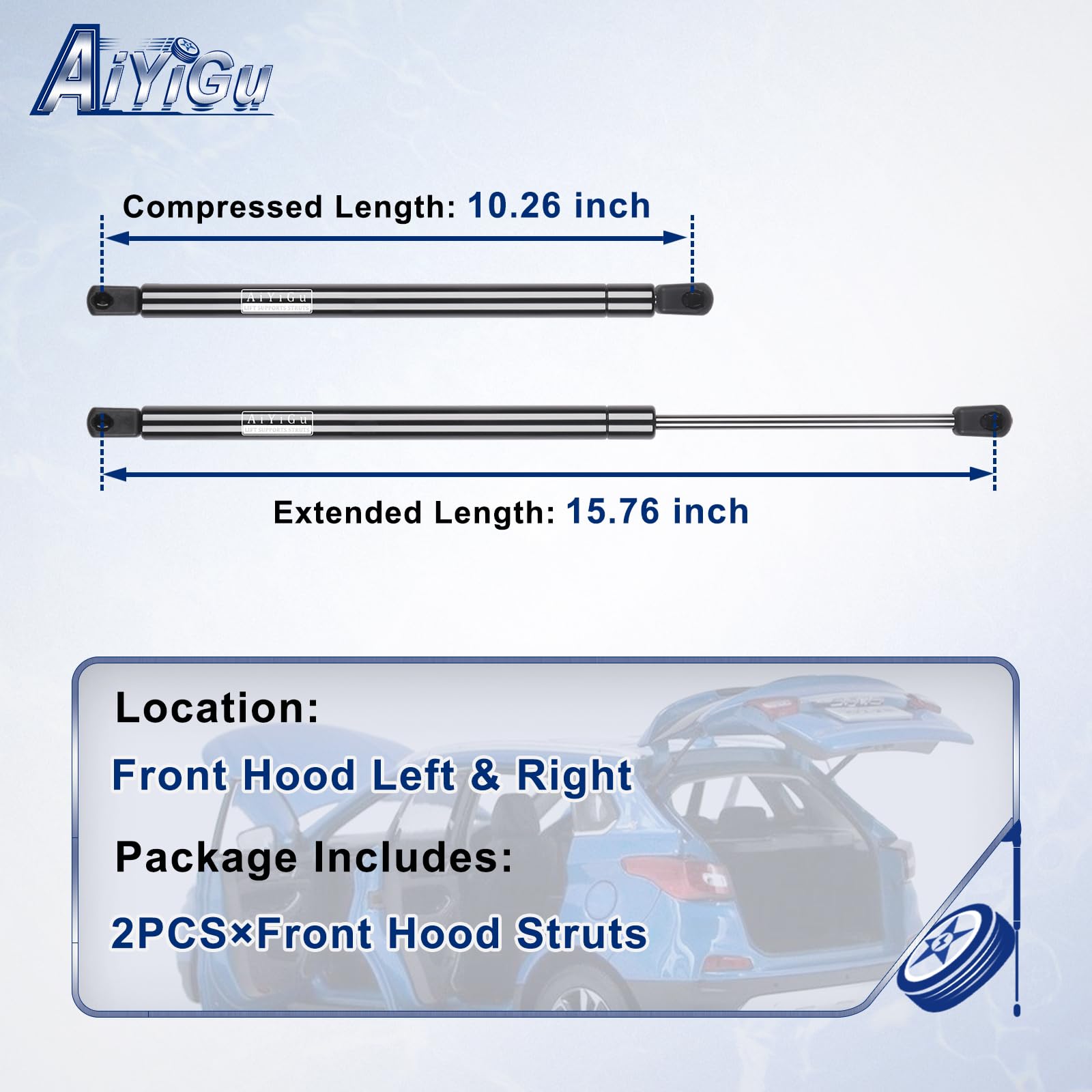 AiYiGu hood strut mounted to vehicle showing secure fit and reliable lift