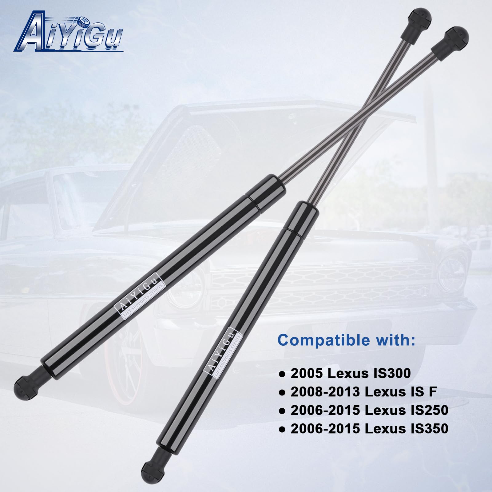 AiYiGu strut installed on Lexus hood demonstrating improved lift support safety