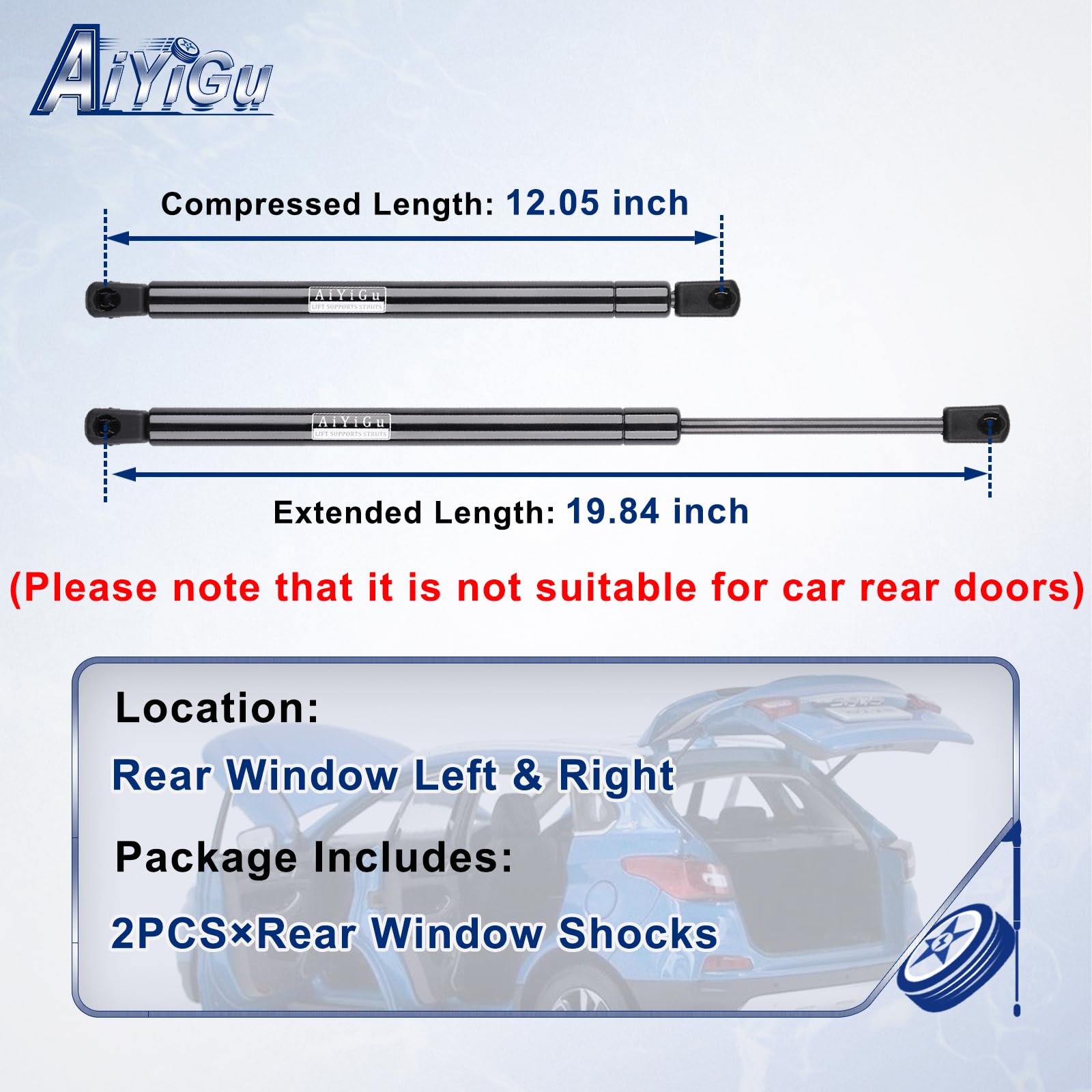 AiYiGu strut length comparison showing correct compressed and extended sizes