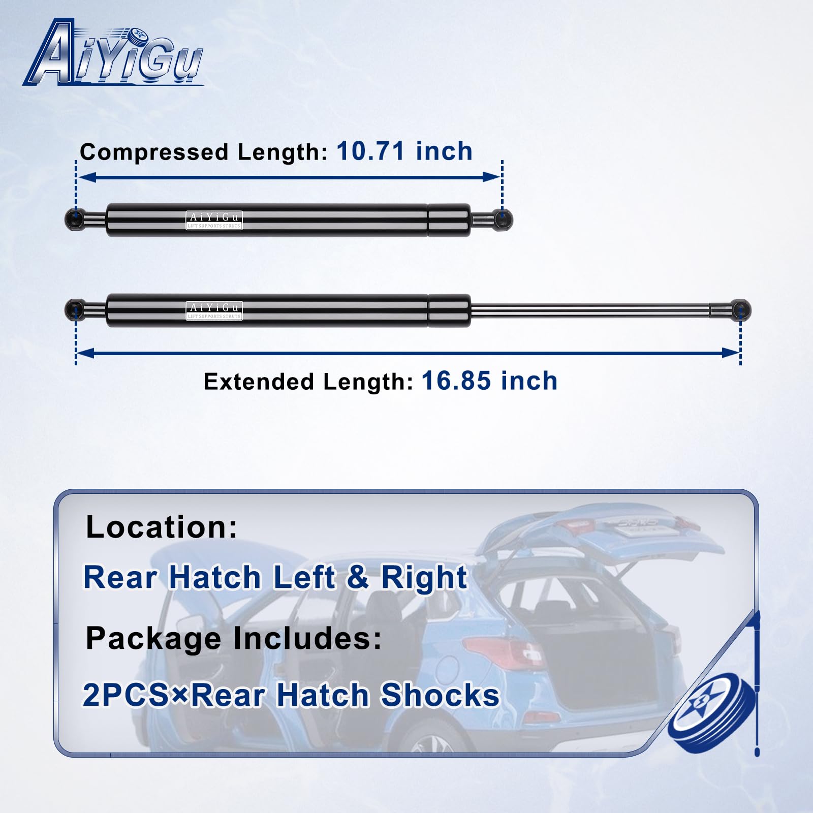 AiYiGu struts side profile with measurements for exact-fit reassurance