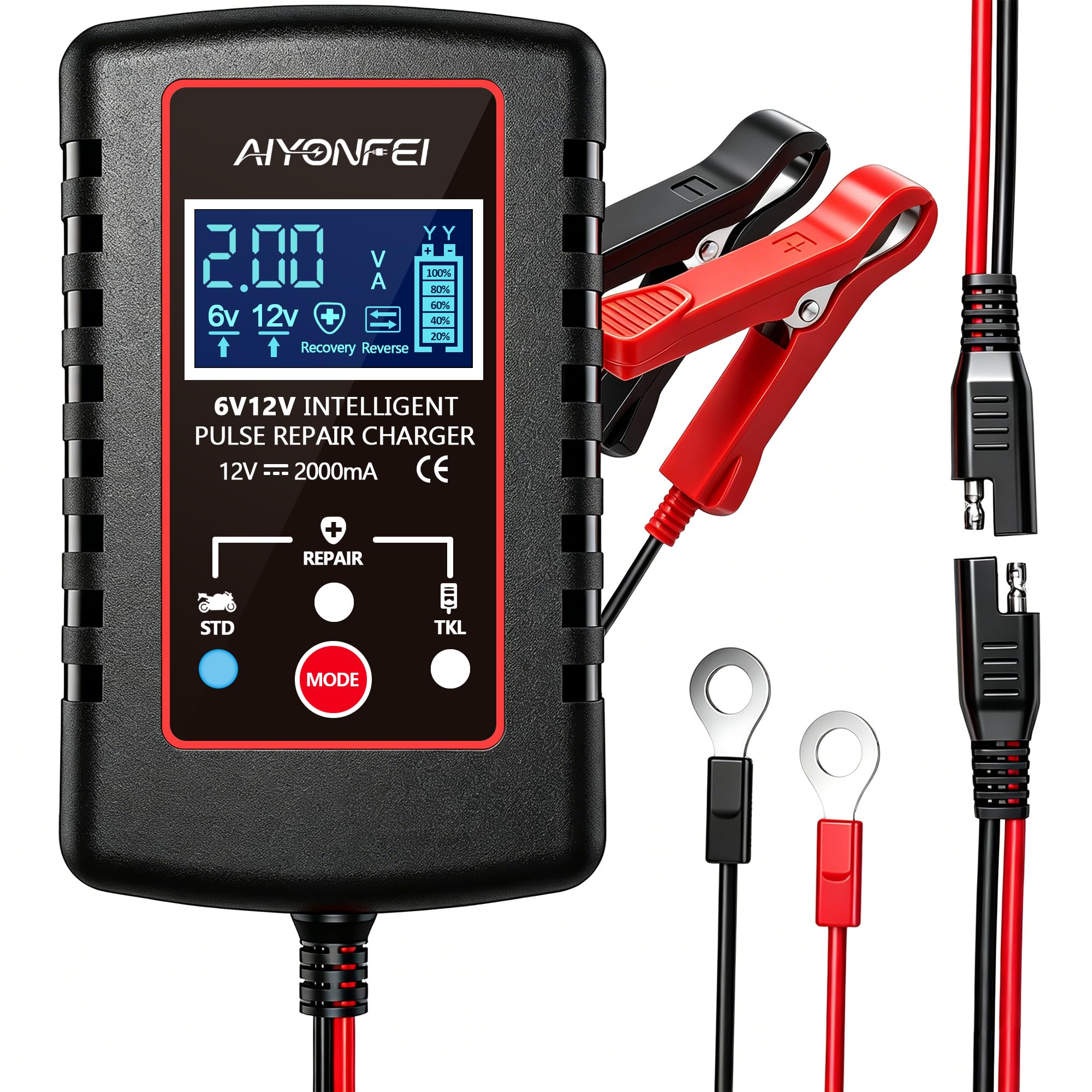 AIYONFEI front view showing compact charger housing and ports for easy storage