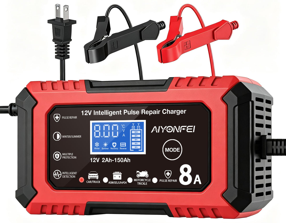AIYONFEI front view of charger showing compact design and controls for easy storage
