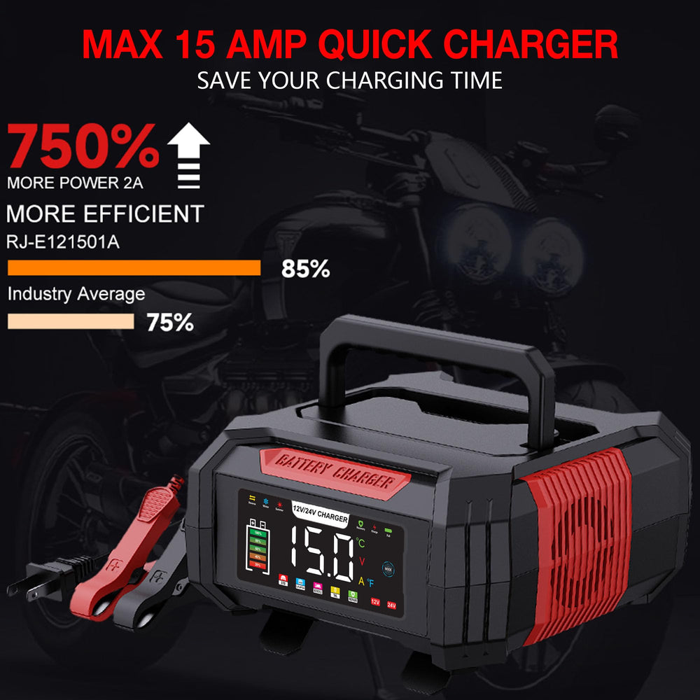 AIYONFEI charging a car battery under hood, fast 15A charging for quicker turnaround