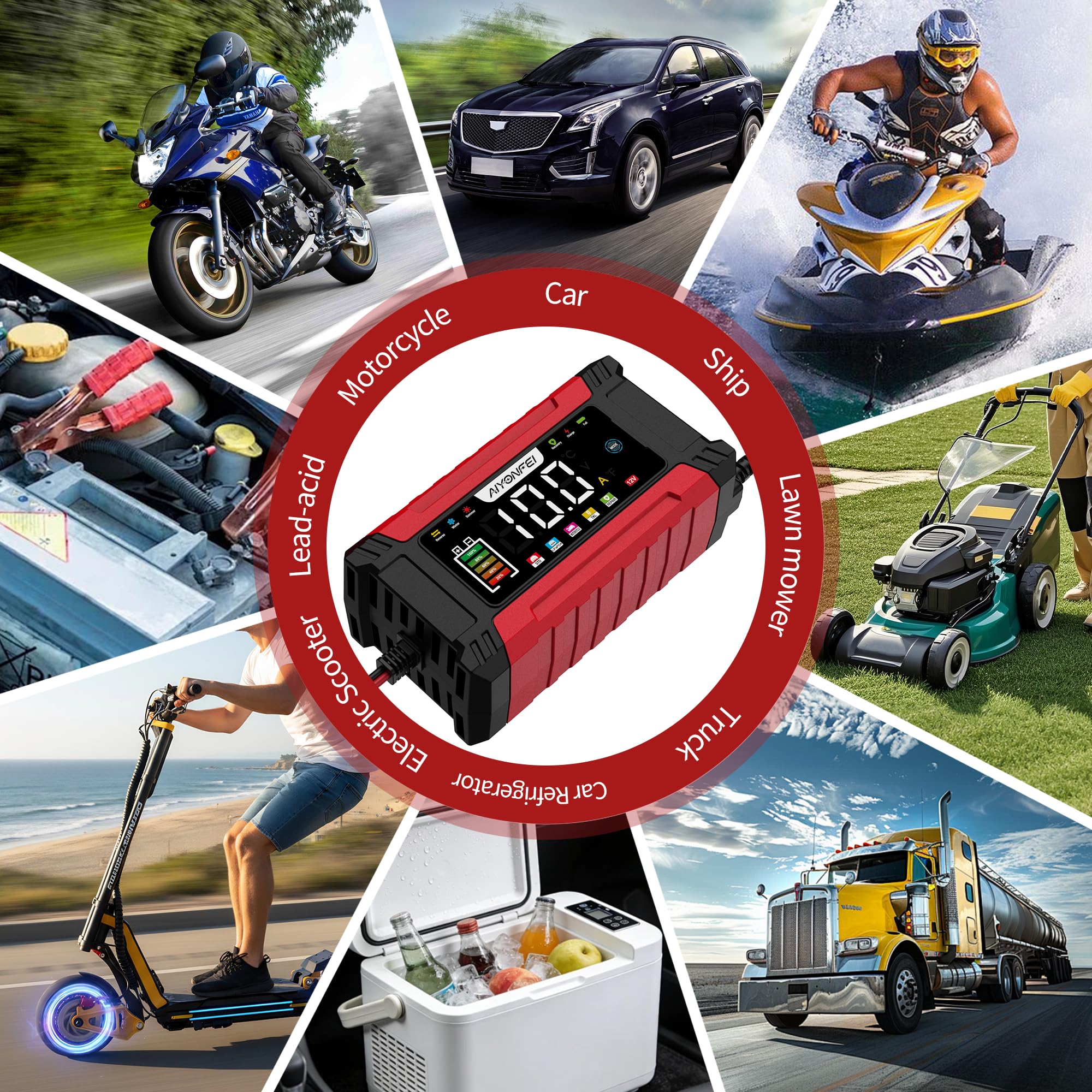 AIYONFEI trickle maintenance on stored vehicle battery showing long-term care benefit