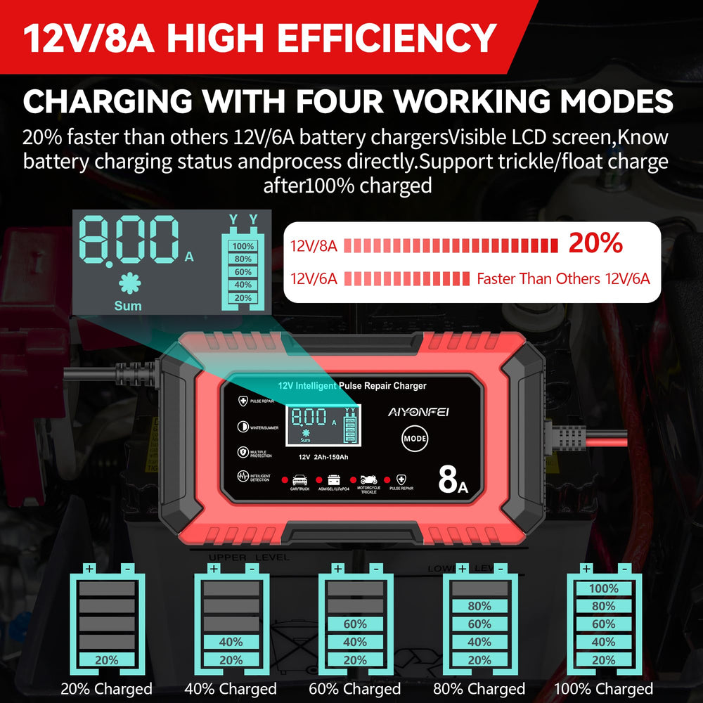 AIYONFEI trickle mode on motorcycle battery maintaining voltage during storage
