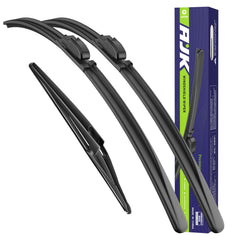 AJK front and rear blade packaging showing fitment for Hyundai Kona and easy buy benefit