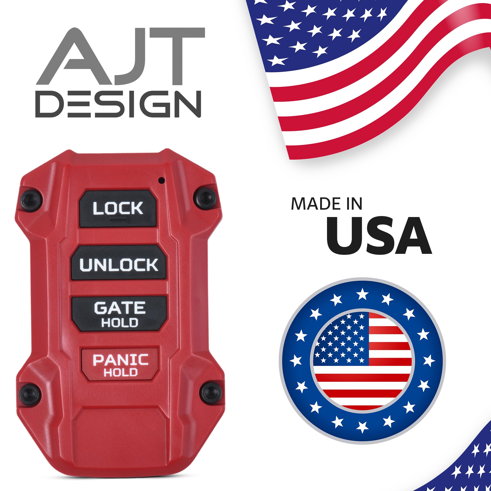 AJT DESIGN fob next to house key demonstrating compact scale and anti-rattle benefit