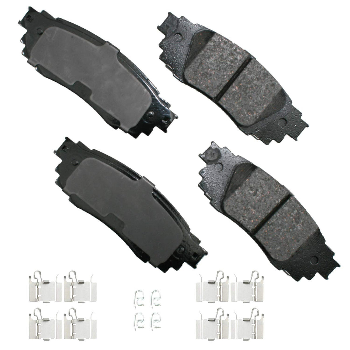 Akebono rear brake pads front packaging showing fit and reduced-noise benefit