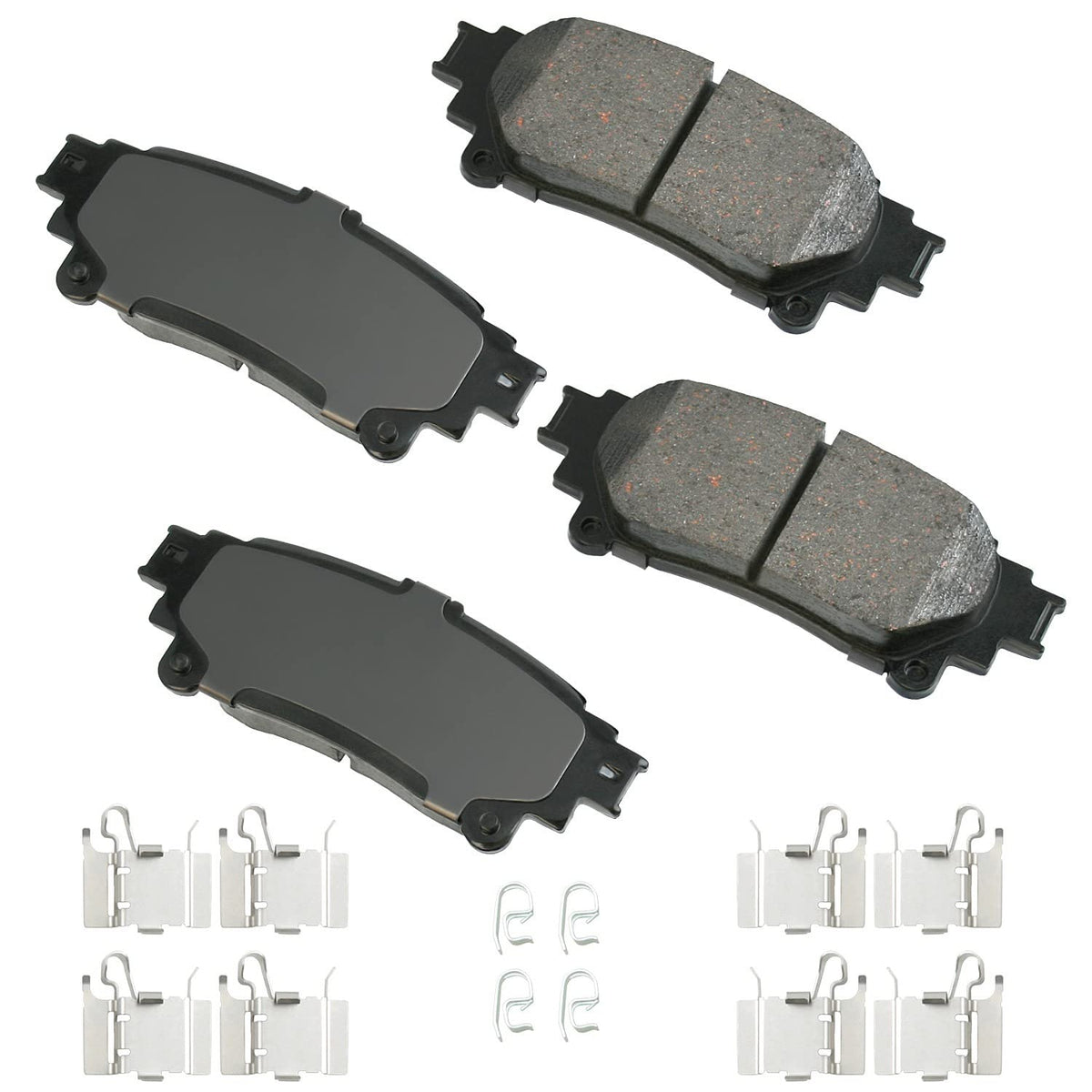 Akebono rear pads front packaging showing fit and quiet performance