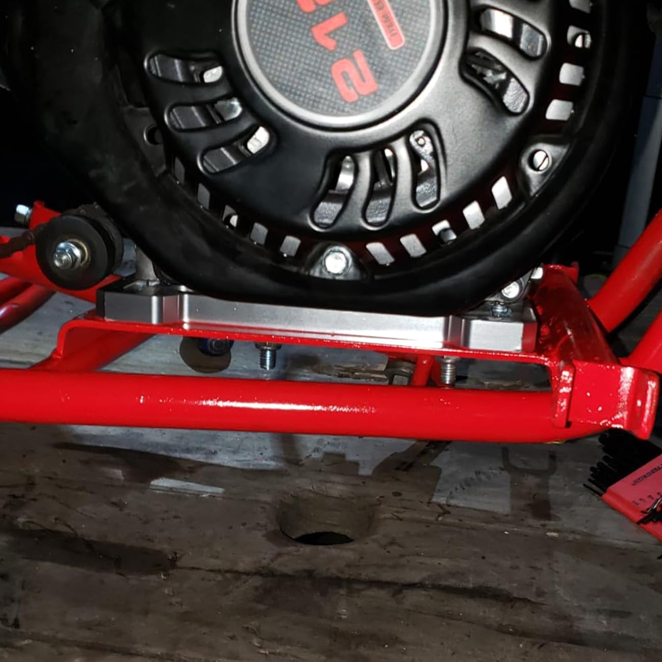 AKSGKGQ mounted on mini bike in use demonstrating improved alignment and control