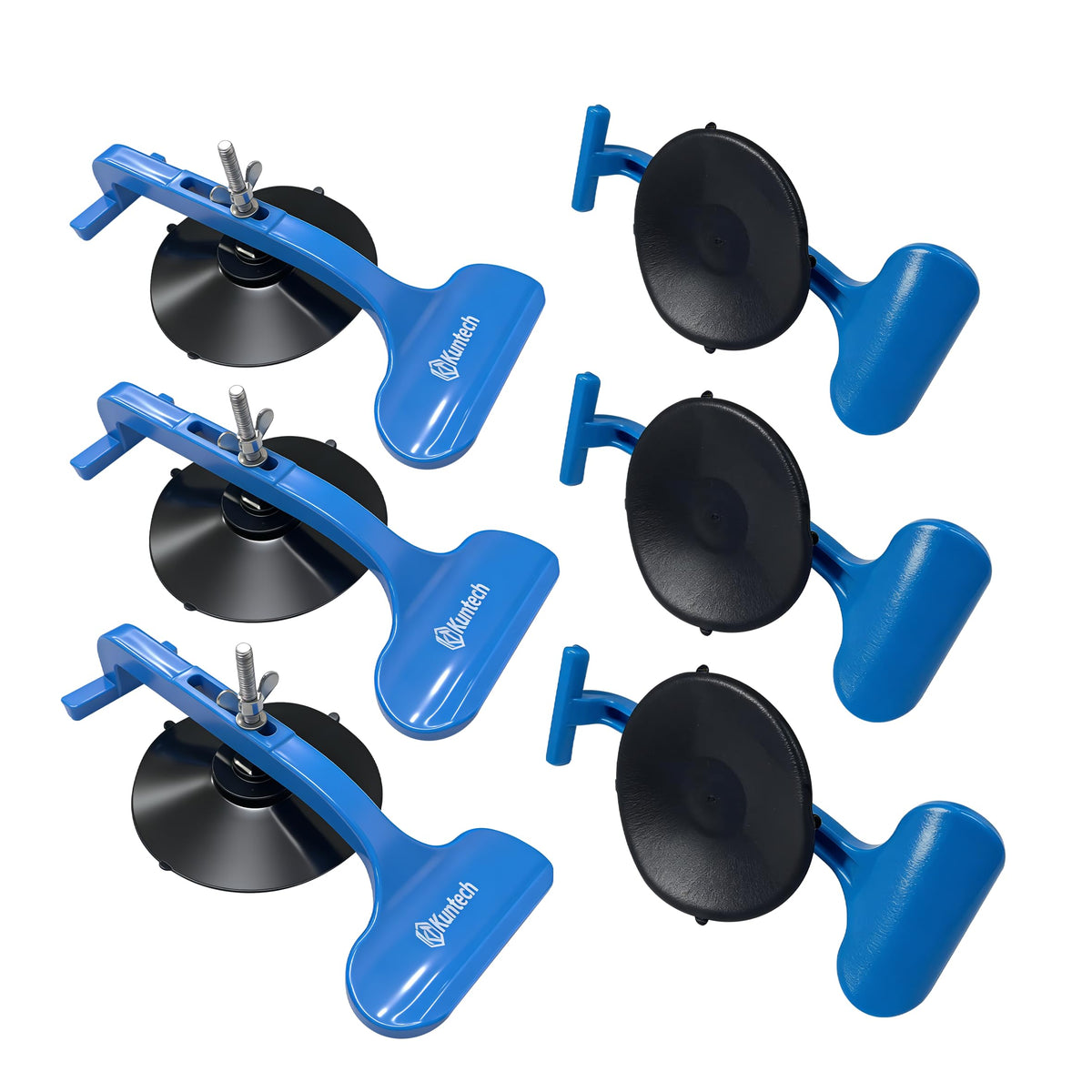 Akuttool front view of six suction cup clamps showing complete set and layout, secure holding