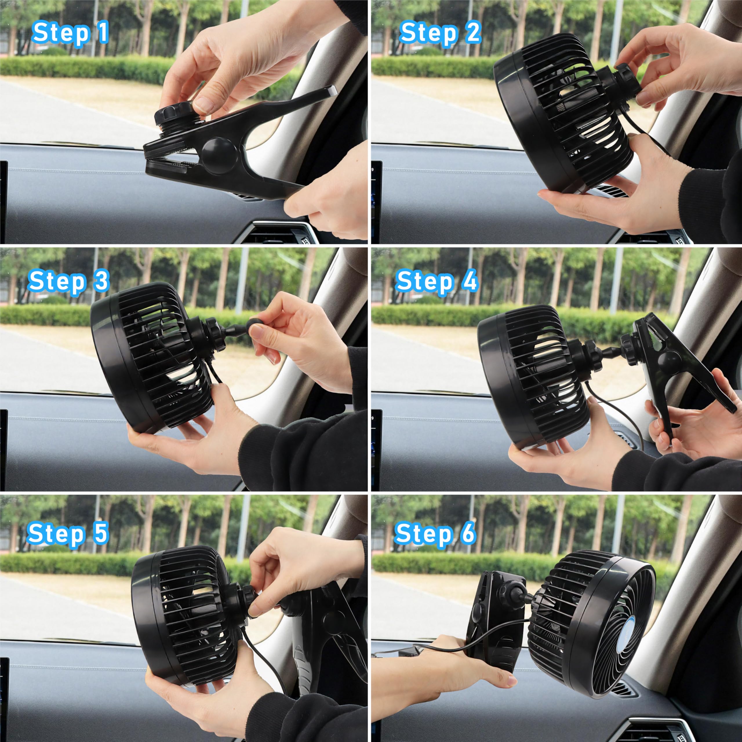Alagoo fan mounted behind seat to cool rear passengers and pets