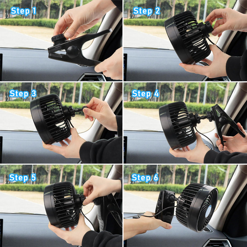 Alagoo fan mounted behind seat to cool rear passengers and pets