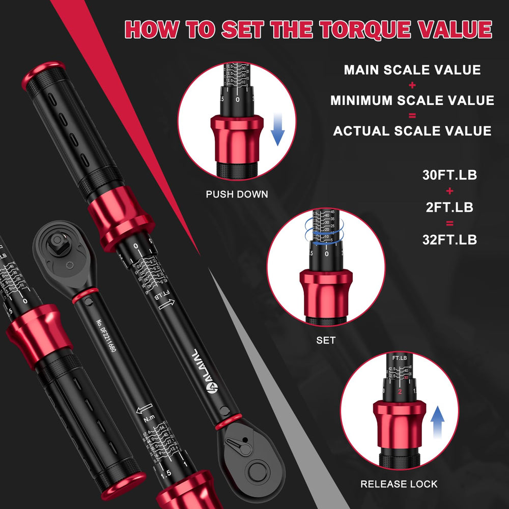 ALAIAL torque wrench in use on car engine demonstrating accurate click torque application