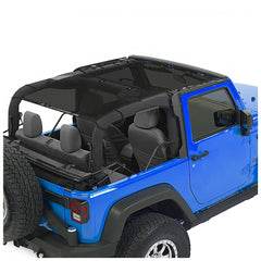 Alien Sunshade front view installed on Jeep Wrangler JK, reduces cabin heat