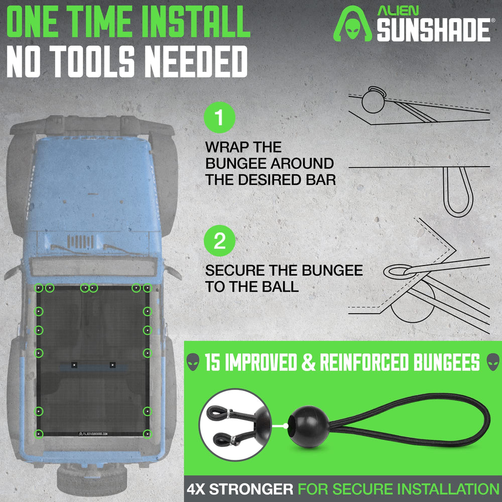 Alien Sunshade on Jeep driving at beach demonstrating sun protection and airflow
