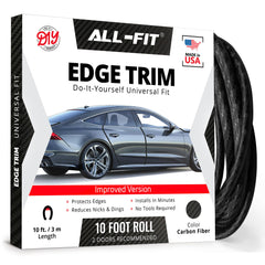 All-Fit Automotive front packaging showing 10 ft carbon fiber trim protecting edges