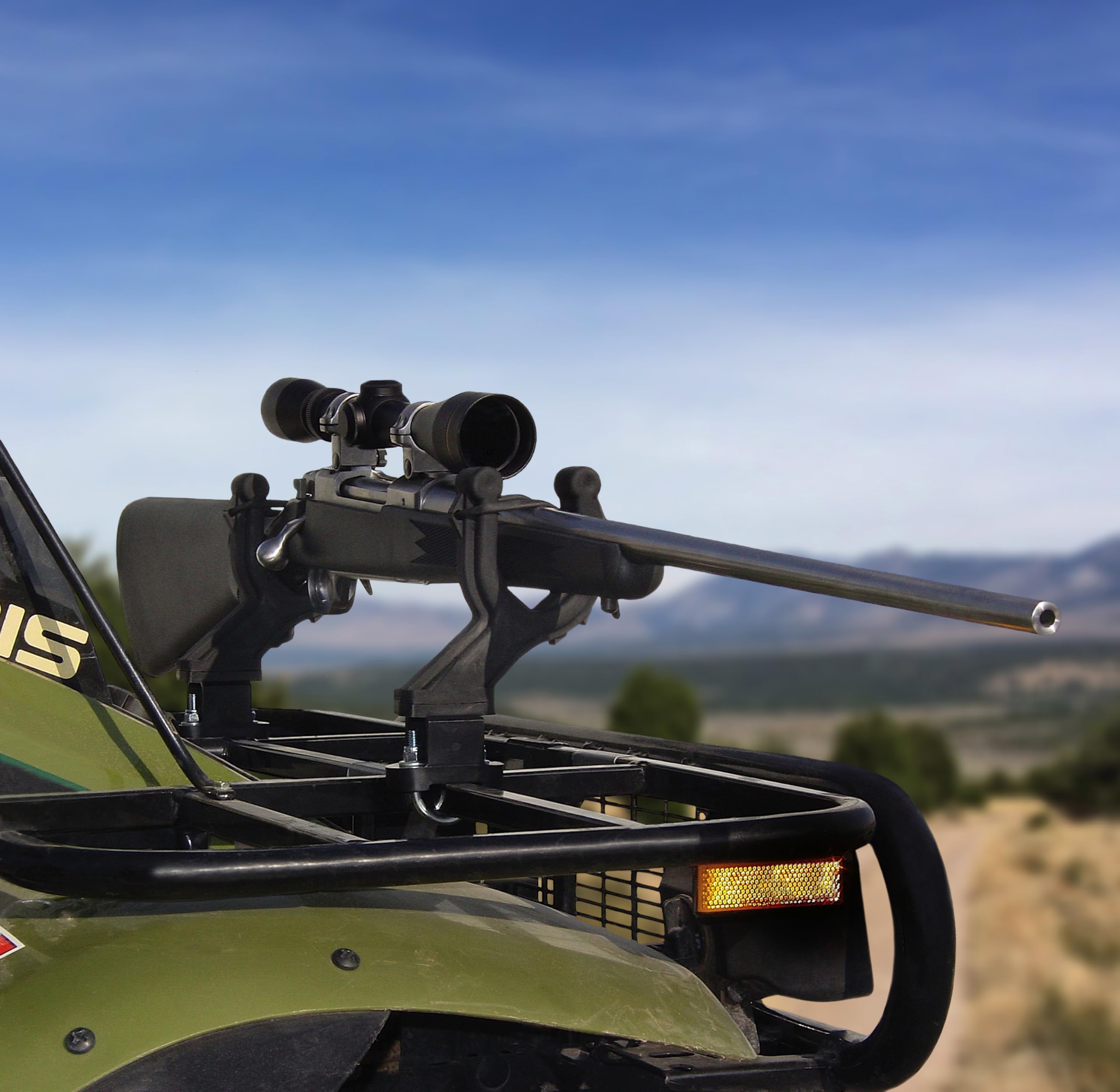All Rite Products ATV-mounted holder on handlebar demonstrating cargo space preservation
