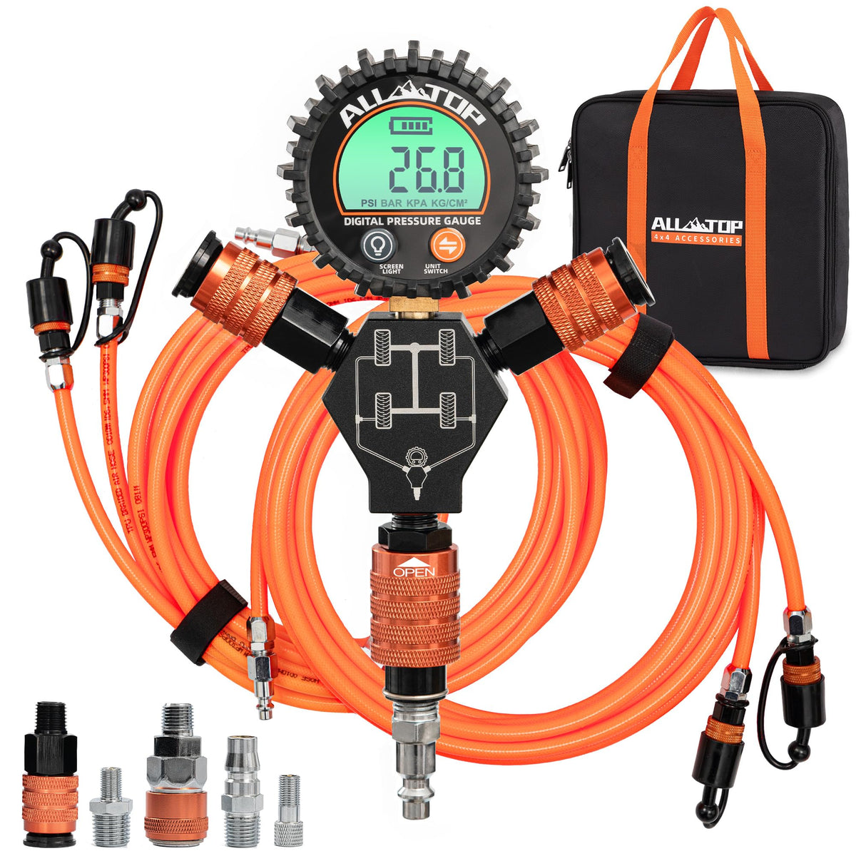 ALL-TOP manifold kit front view showing controls and benefit fast multi-tire inflation