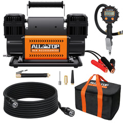 ALL-TOP inflator attached to a truck tire demonstrating fast on-vehicle inflation
