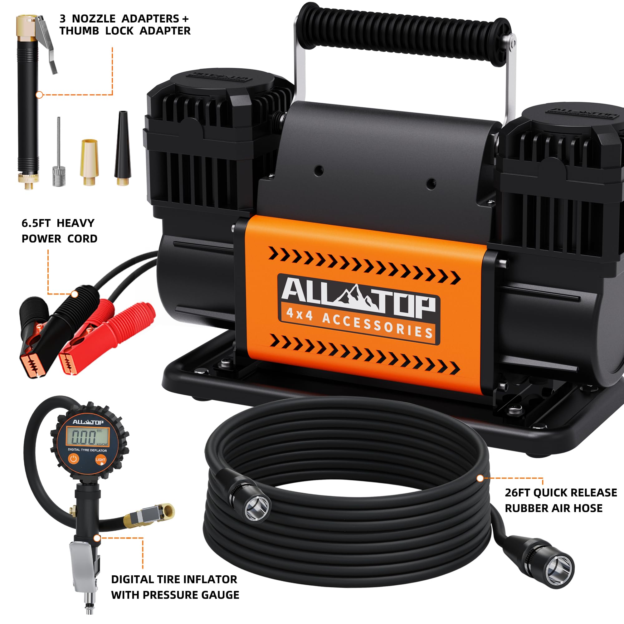ALL-TOP rubber hose and adapters laid out for versatile inflation options