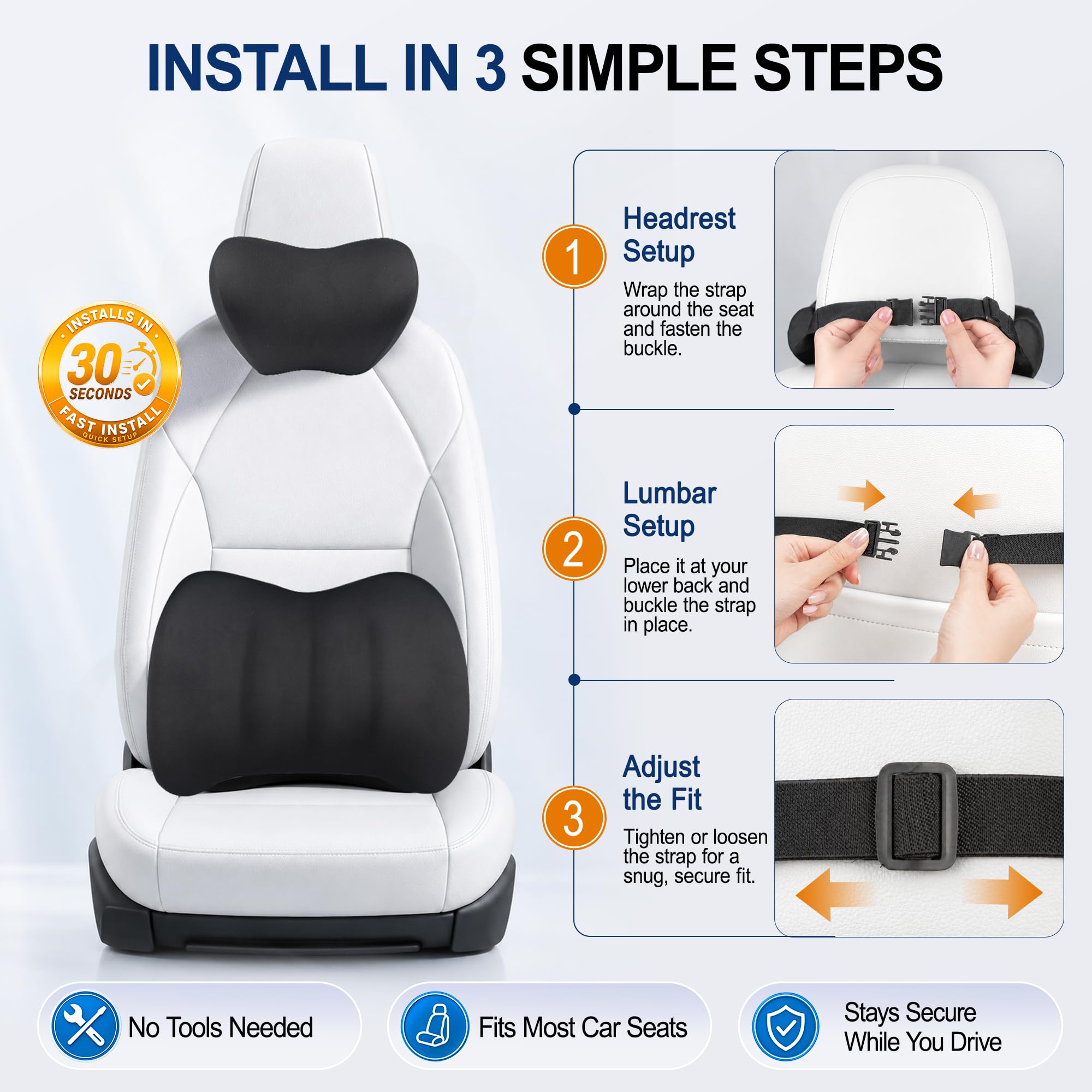 Allaboutsla lumbar and neck pillows mounted on office chair showing enhanced desk-session support