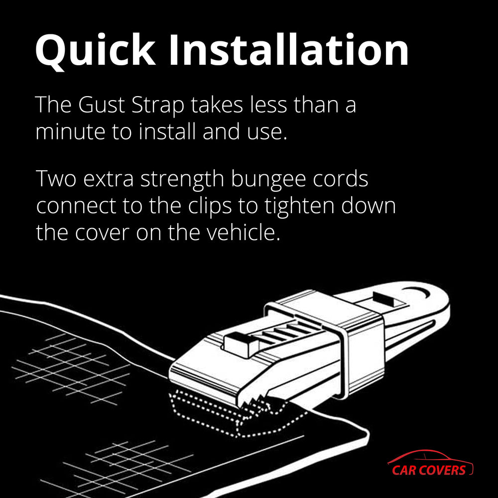 AllGuard in use on sedan showing installed straps and wind protection benefit