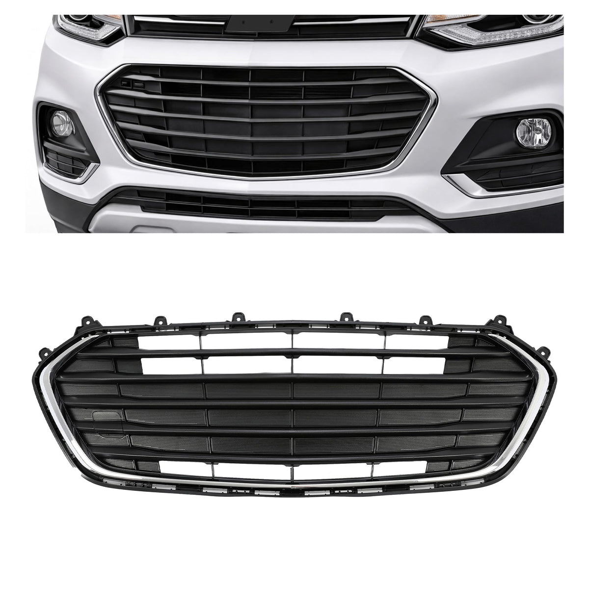 ALMULOO front grill full view showing sleek chrome finish and fitment benefit