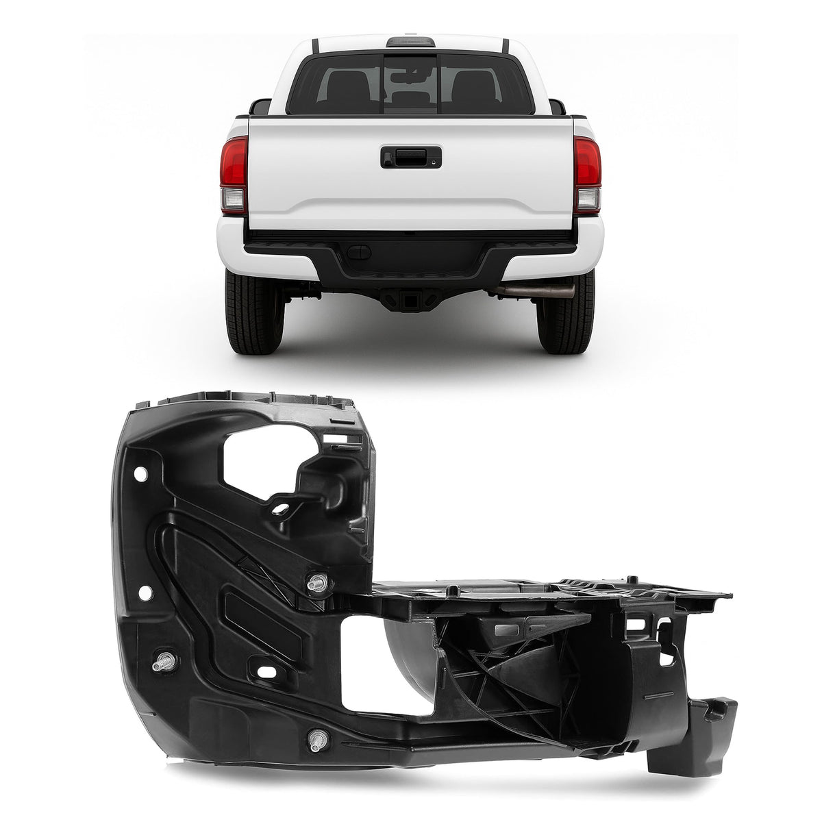 ALMULOO left rear bumper bracket front view showing shape and fitment benefit
