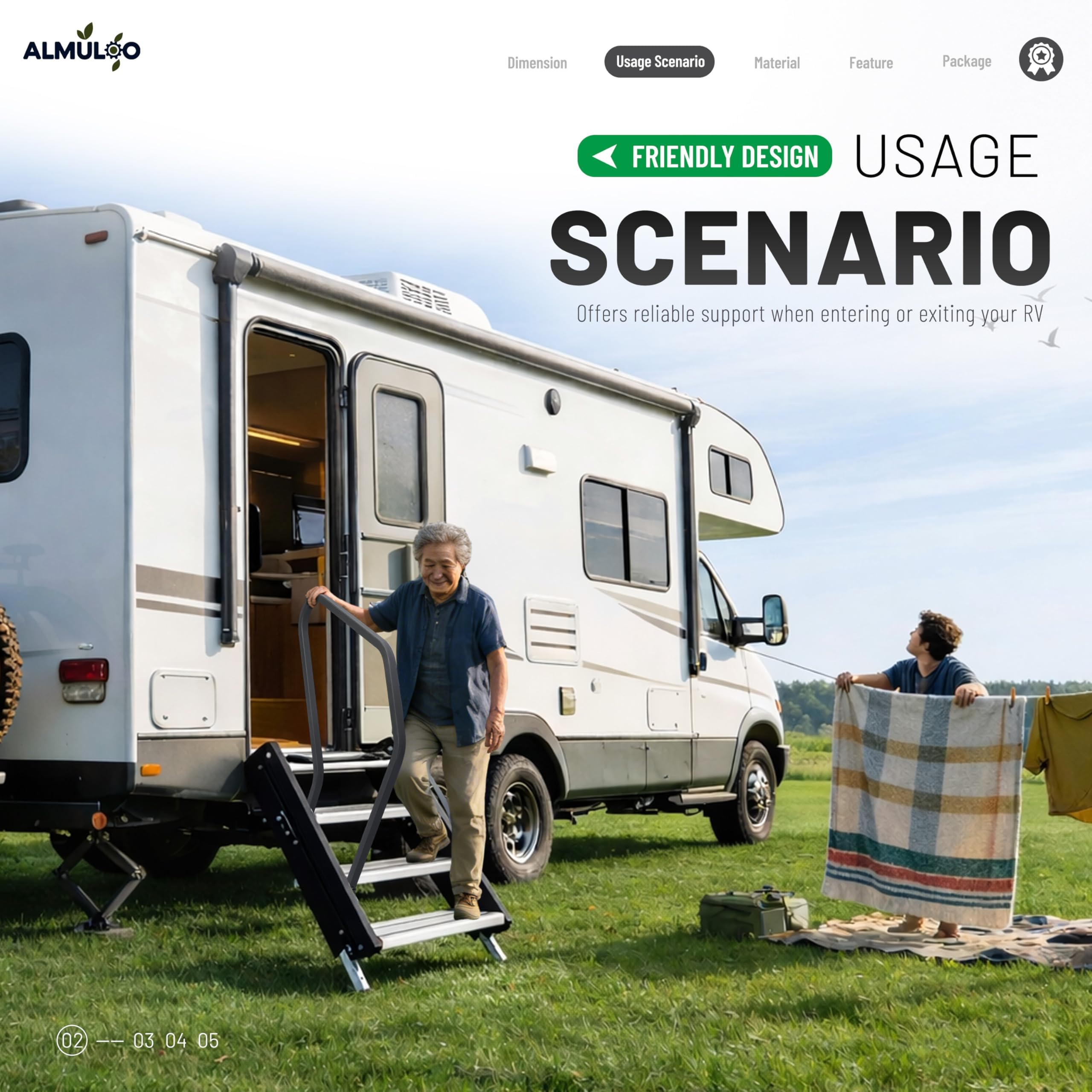ALMULOO side profile stowed against step for compact storage benefit