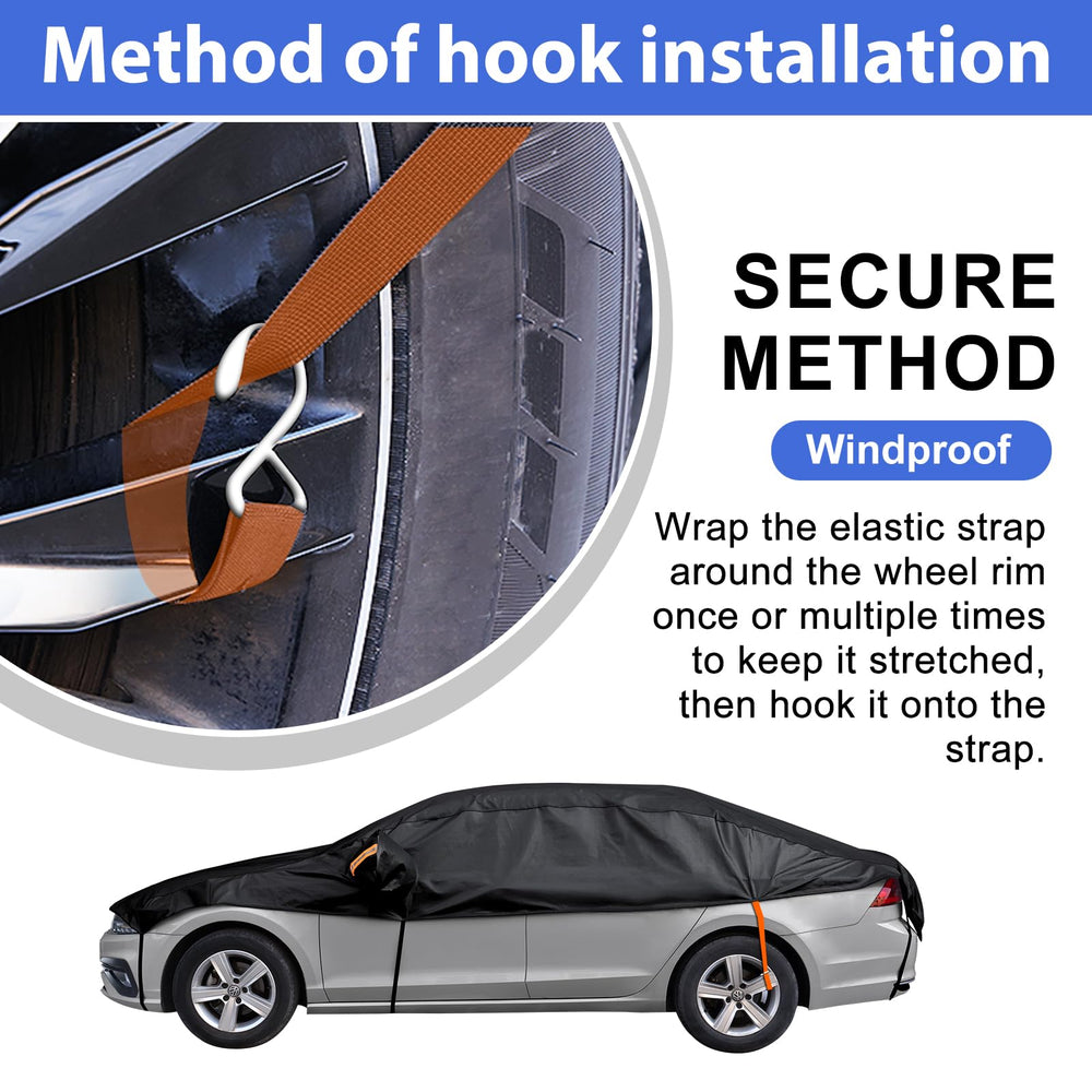 AltoCover elastic wheel strap and plastic hook securing cover against wind