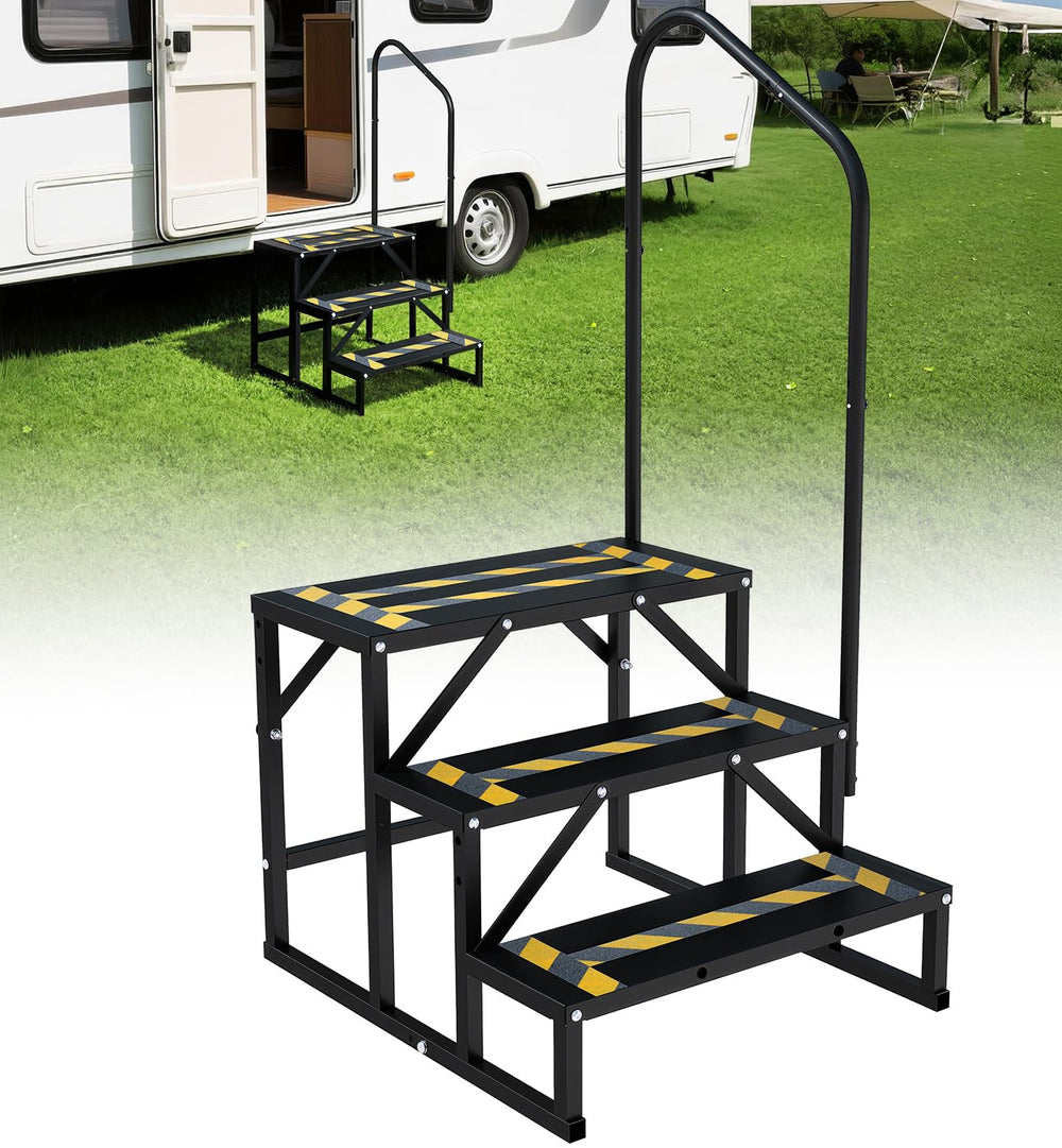 Altyostar front view of 3-step RV stairs showing stable entry benefit