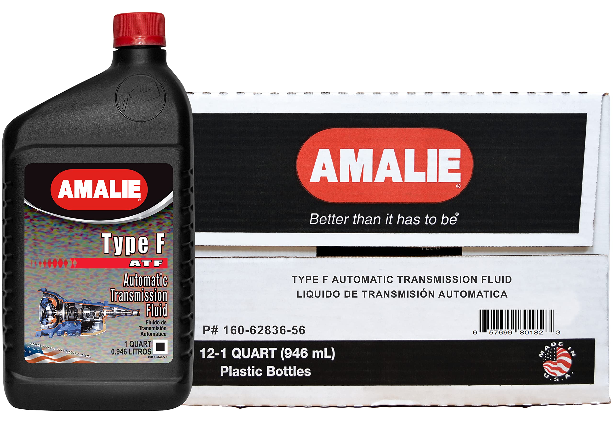 Amalie front label on 1-quart bottle showing product details and Made in USA benefit