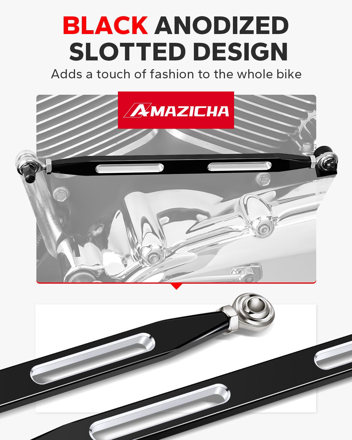 Amazicha close-up of stainless rod end and sealed bearing highlighting smooth durability