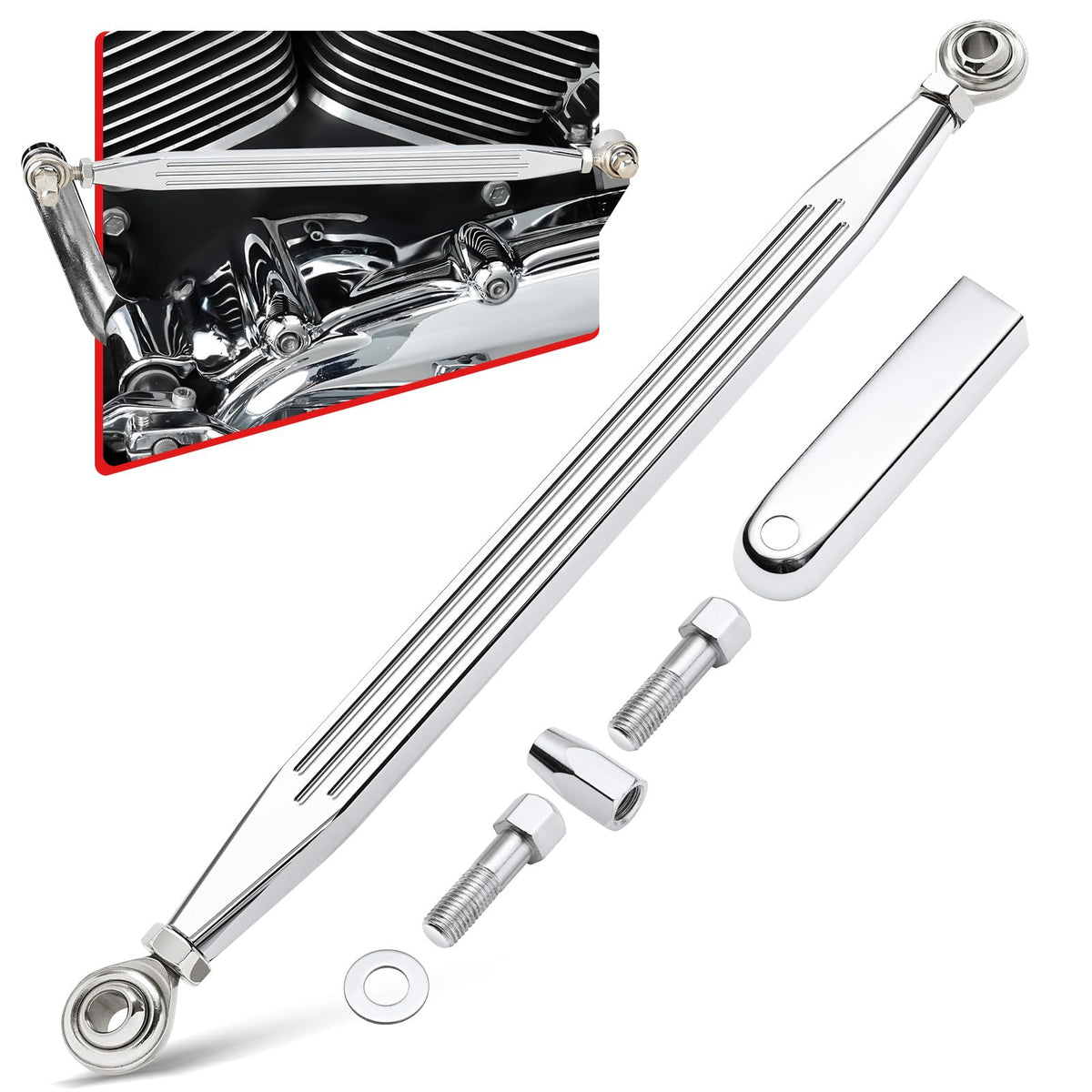 Amazicha linkage installed on Harley front view showing improved shifting